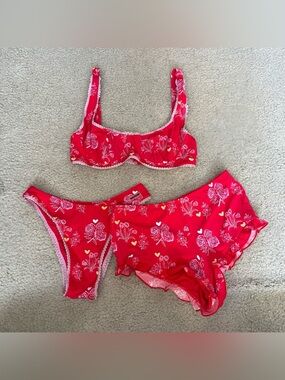 RARE Blackbough Red Floral Three-Piece Bikini Set